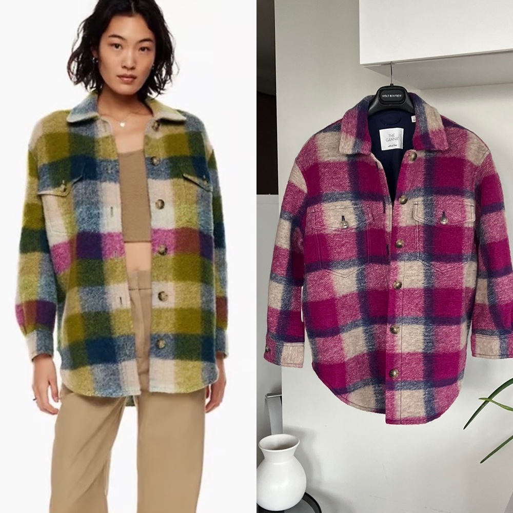 Aritzia Wilfred Free The Ganna Cozy Wool Shirt Plaid Jacket/Shacket Size XS